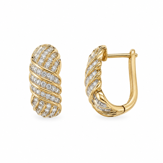 14K Yellow Gold Pavé Rope Diamond Huggie Earrings 0.96ct