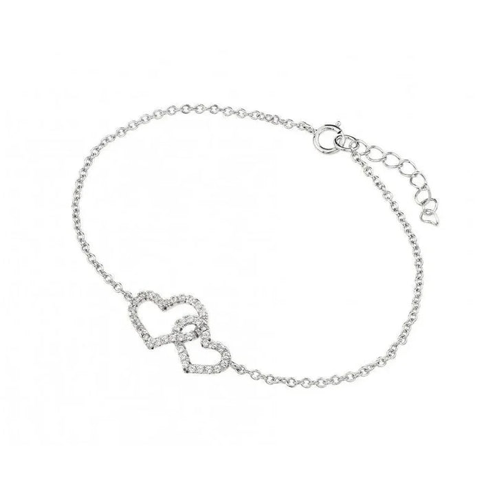 925 Sterling Silver Rhodium-Plated Clear CZ Open Hearts Bracelet