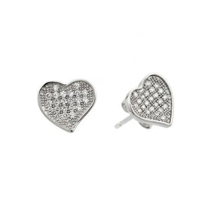 Silver 925 Rhodium-Plated Heart CZ Inlay Stud Earrings