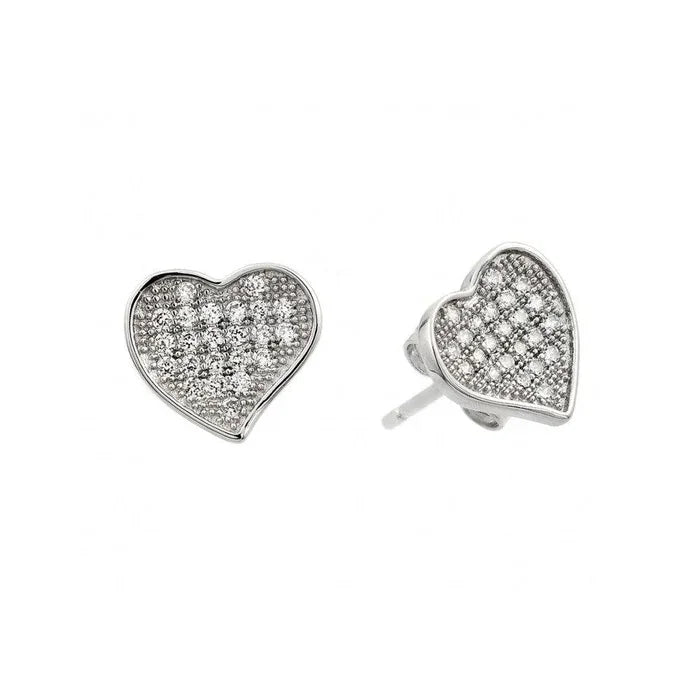 Silver 925 Rhodium-Plated Heart CZ Inlay Stud Earrings