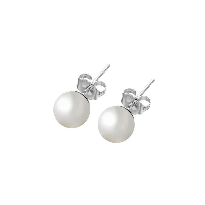 Silver 925 Rhodium-Plated Pearl Stud Earrings