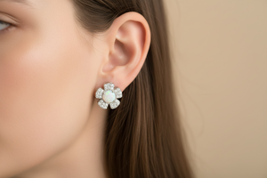 Sterling Silver Rhodium-Plated Sterling Silver CZ and Synthetic Flower Stud Earrings
