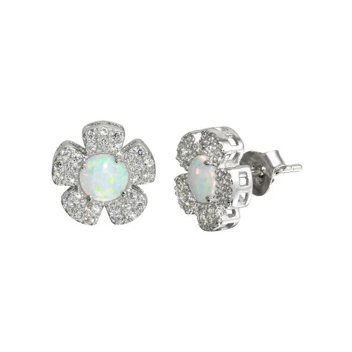 Sterling Silver CZ Flower Stud Earrings