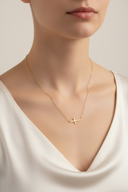 Silver 925 Gold Plated Sideways Cross Necklace