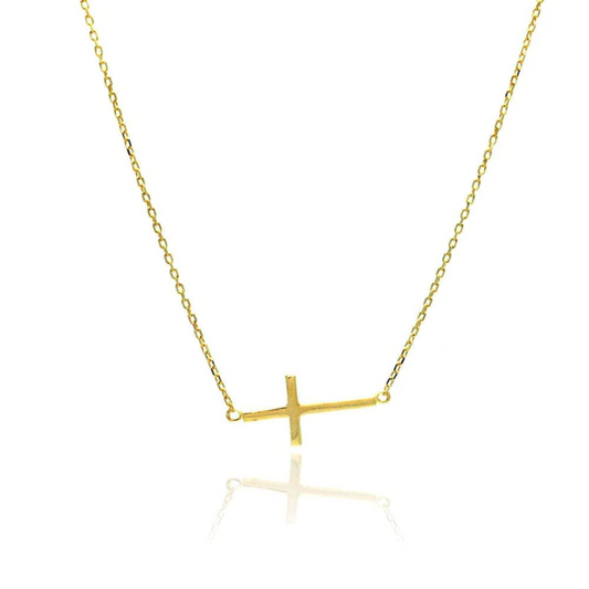 Silver 925 Gold Plated Sideways Cross Necklace