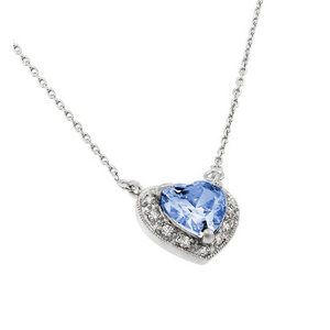 Silver Rhodium Plated Blue CZ Heart December Birthstone Necklace