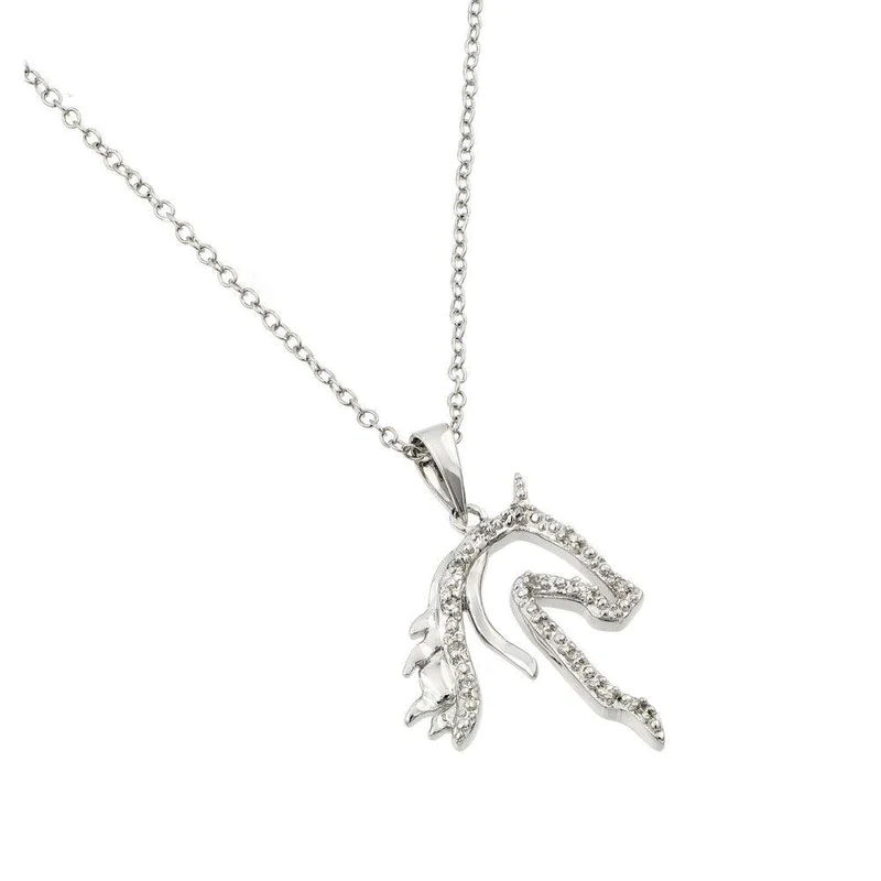Silver Rhodium Plated Clear CZ Horse Pendant