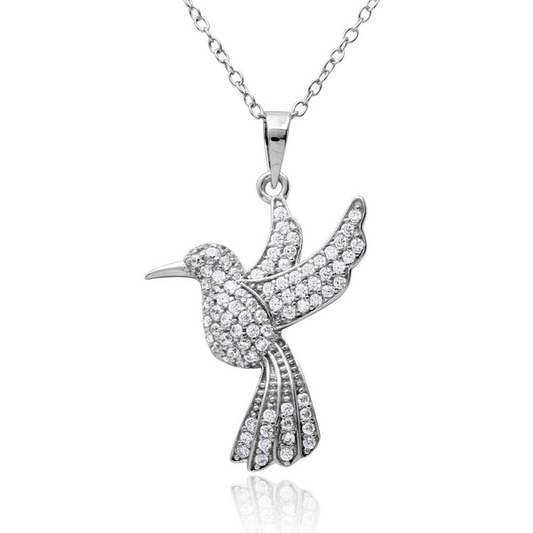 Silver Rhodium Plated CZ Mockingbird Necklace