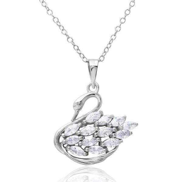 Silver Rhodium Plated CZ Swan Necklace