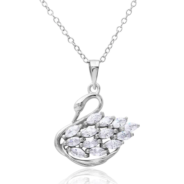 Silver Rhodium-Plated CZ Swan Necklace