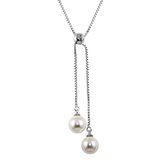 Silver Rhodium Plated Drop Synthetic Pearl Necklace