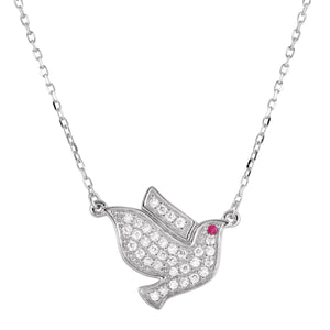 925 Sterling Silver Dove Pedant Necklace with CZ -