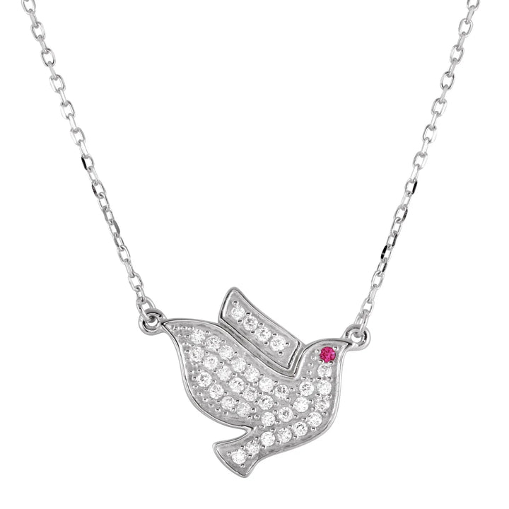 925 Sterling Silver Dove Pedant Necklace with CZ -
