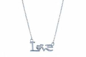 925 Sterling Silver Rhodium Plated  CZ LOVE Necklace