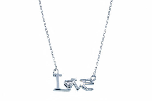 925 Sterling Silver Rhodium Plated  CZ LOVE Necklace