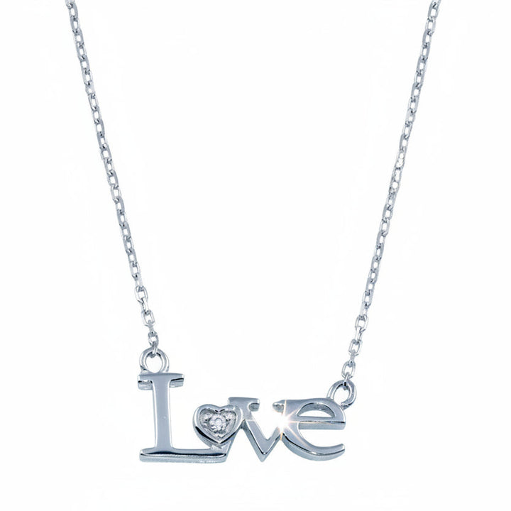 Sterling Silver Rhodium-Plated CZ LOVE Necklace