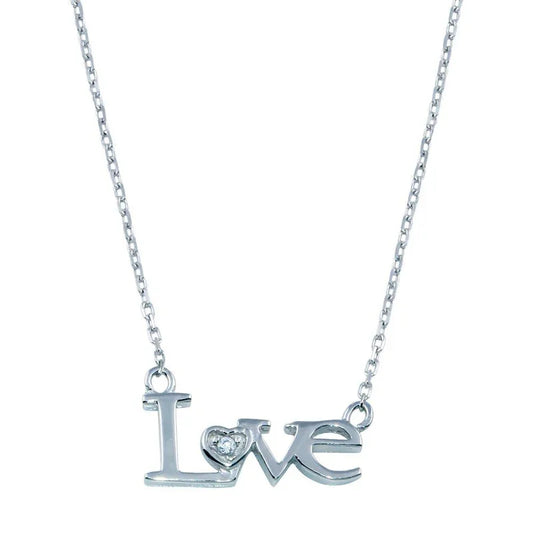 925 Sterling Silver Rhodium Plated  CZ LOVE Necklace