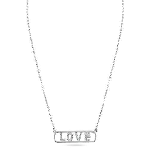 925 Sterling Silver Rhodium Plated  Clear Love Pendant Necklace