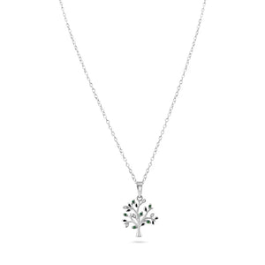 925 Sterling Silver Rhodium Plated   Green and Clear Tree Pendant Necklace