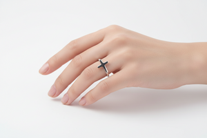 Silver Rhodium-Plated Toe Ring with Cross on top