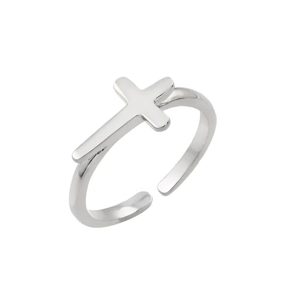 Silver Rhodium-Plated Toe Ring with Cross on top