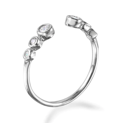 Silver 925 Rhodium Plated Open Ring with 3 Graduated Round CZ