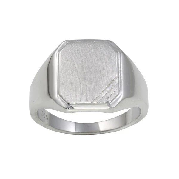 Sterling Silver Engraving Octagon Ring with Matt Finish
