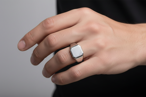 Sterling Silver Engraving Octagon Ring with Matt Finish