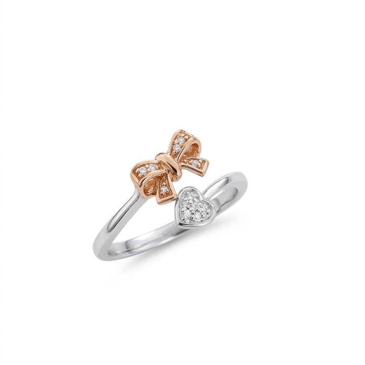 925 Sterling Silver and 10k Rose Gold Bow Heart Ring
