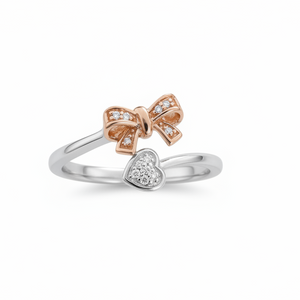 925 Sterling Silver and 10k Rose Gold Bow Heart Ring