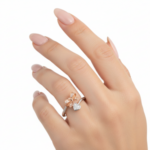 925 Sterling Silver and 10k Rose Gold Bow Heart Ring