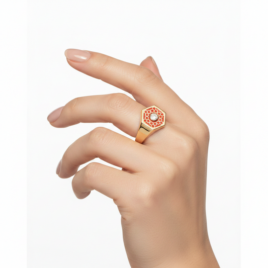 18k Yellow Gold Birks Bee Chic Hexagon Signet Ring - Resale