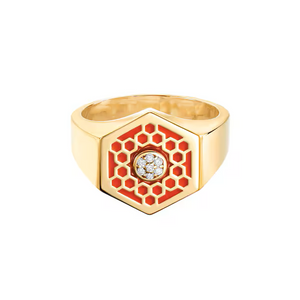 18k Yellow Gold Birks Bee Chic Hexagon Signet Ring - Resale