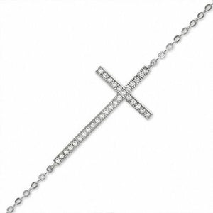 White Gold Bracelet with cross and 27 Round Diamonds, 0.2ct, SI, G,  14k,  6 1/2 to 7 1/2 Inches Adjustable