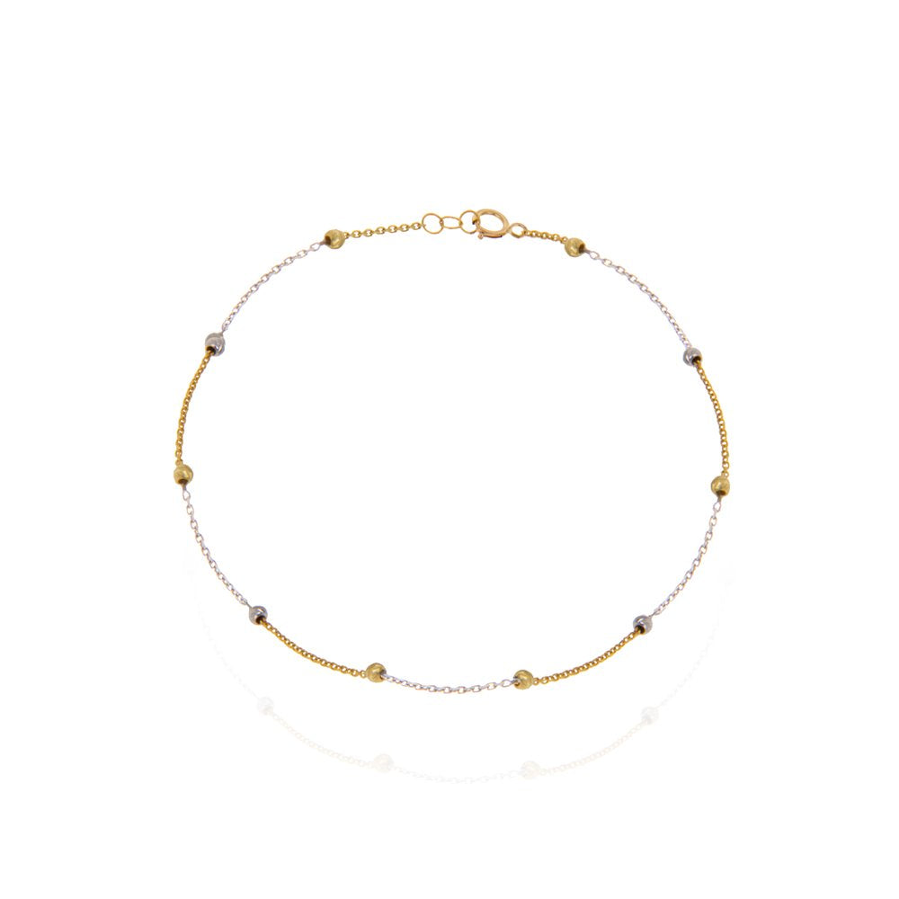 Yellow Gold Station Anklet with white gold and yellow gold Balls 18k 1.64gr Length: 9 1/2 to 10 Inches