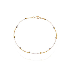 Yellow Gold Station Anklet with white gold and yellow gold Balls 18k 1.56gr