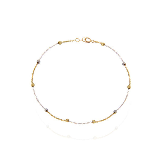 Yellow Gold Station Anklet with white gold and yellow gold Balls 18k 1.64gr Length: 9 1/2 to 10 Inches