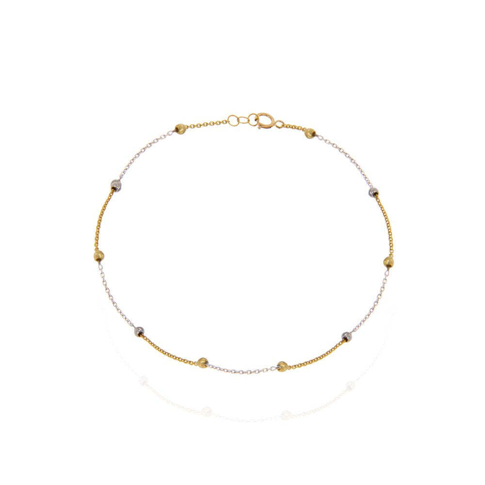Yellow Gold Station Anklet with white gold and yellow gold Balls 18k 1.64gr Length: 9 1/2 to 10 Inches
