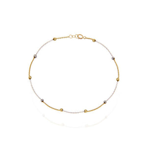 Yellow Gold Station Anklet with white gold and yellow gold Balls 18k 1.56gr