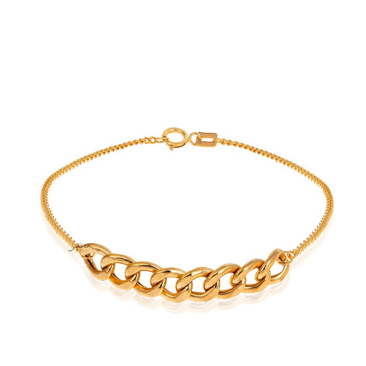 Yellow Gold Anklet with 4cm Curb link on setting, 18k, 2.71gr