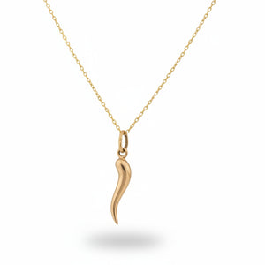 Yellow Gold Italian Horn Pendant Necklace 10k