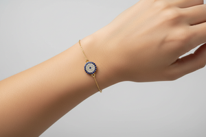 18K Yellow Gold Evil Eye Bracelet with Extension