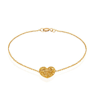 Yellow Gold bracelet with one heart on setting 18k 7 to 7 1/2 Inches Adjustable Length 1.4gr