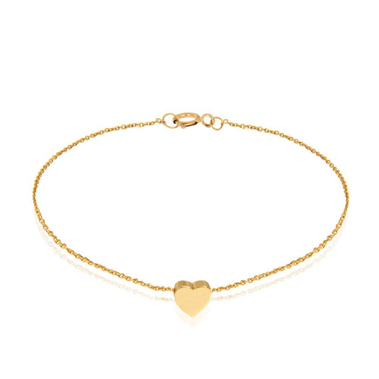Yellow Gold Bracelet with one Heart in setting, 18k,  2.03 gr,  7 to 7 1/2 Inches Adjustable