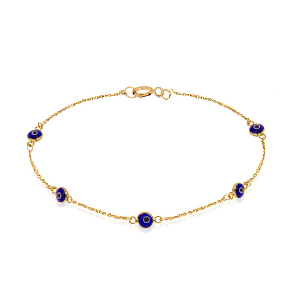 Yellow Gold station Bracelet with Evil Eye 18k 2.08gr  Length 7 to 8 Inches