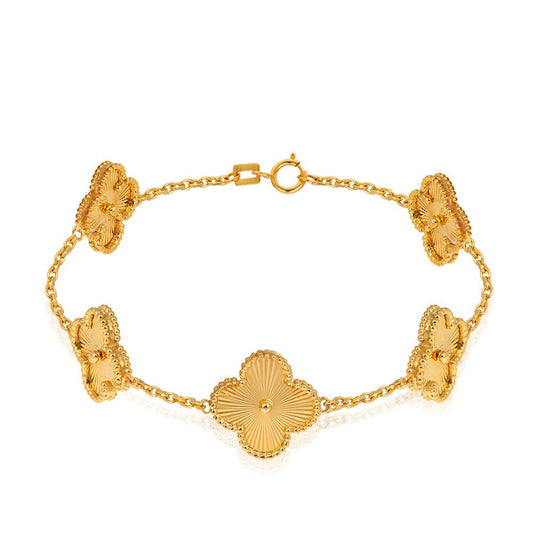 Yellow Gold Bracelet with Five Clovers 18k ,6.74gr