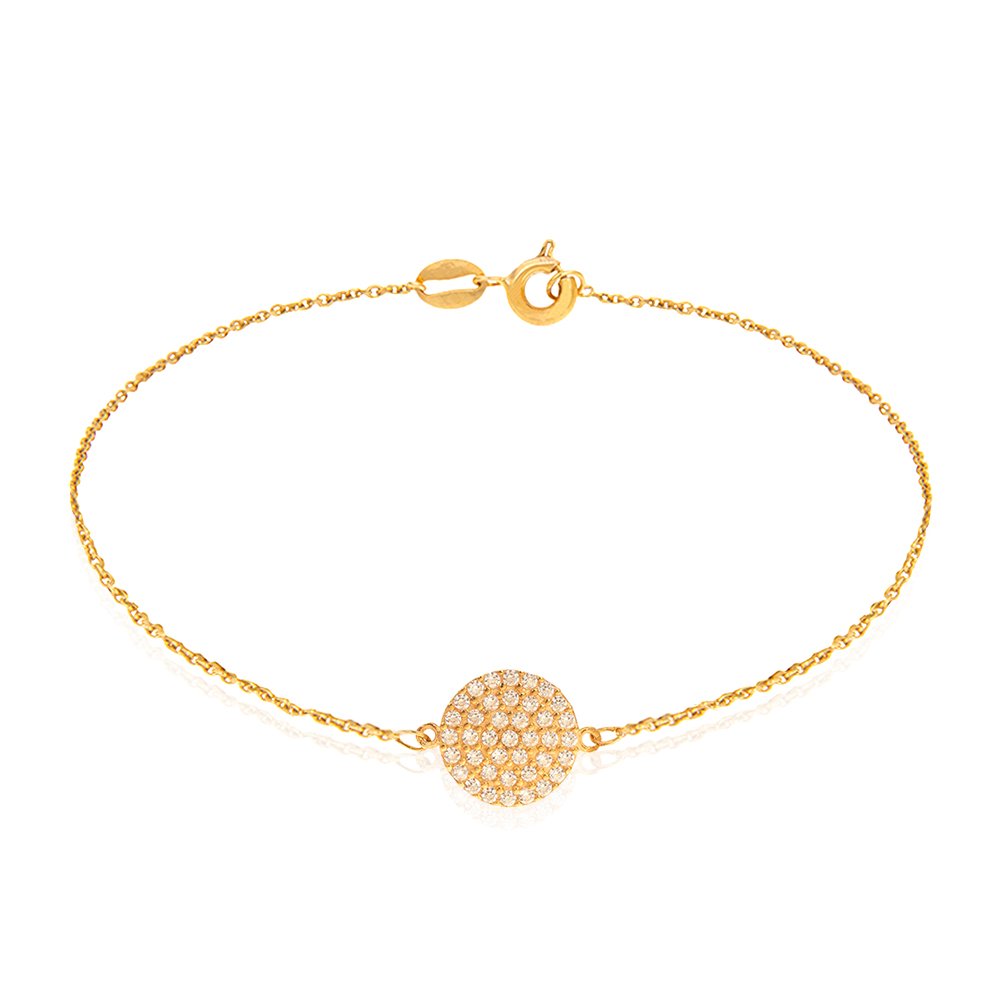 Yellow Gold Bracelet with one circle setting with Cubic Zirconia 18k 7-8 Inches Adjustable 1.81gr