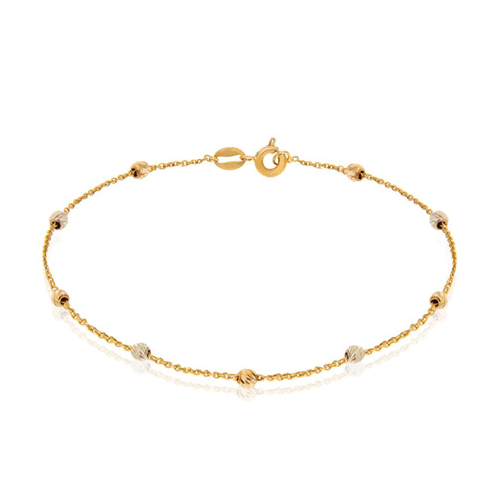 18K Two Tone White and Yellow Gold Ball Charm Station Bracelet