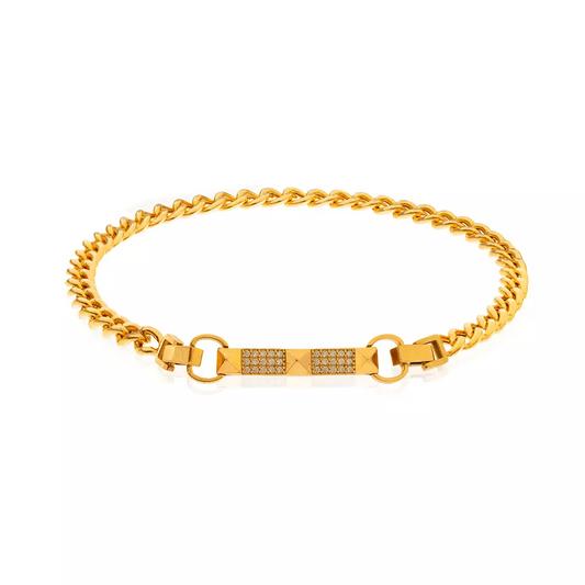 Yellow Gold Bracelet, setting with Cubic Zircunia, 18k, 7.94gr, Length:7 1/2 Inches