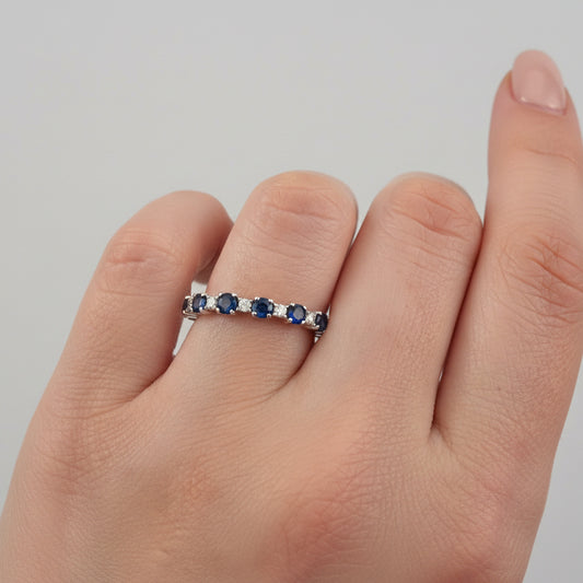 925 Sterling Silver Sapphire and Diamond Half-Eternity Ring
